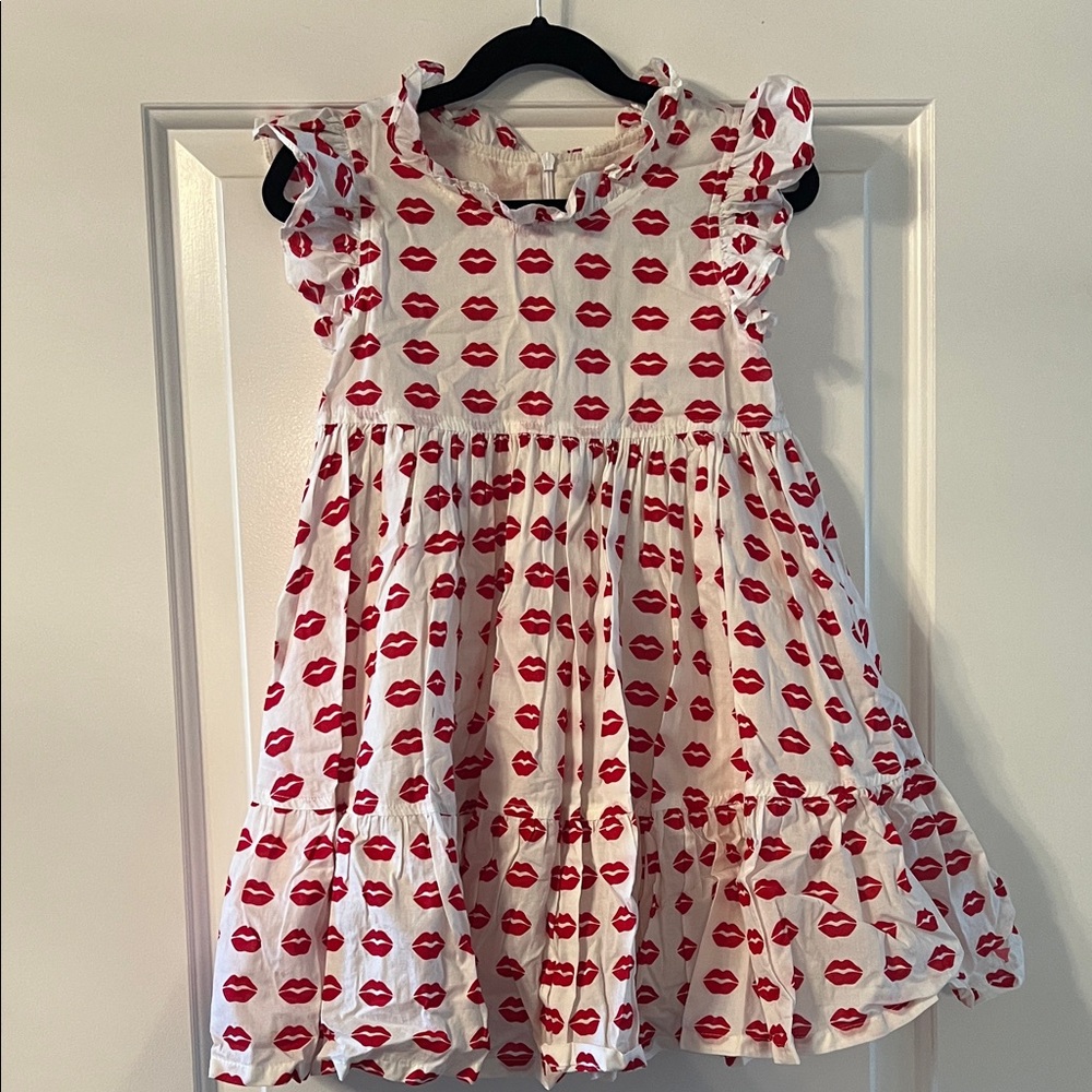 Pink Chicken Red Lips Patterned Kids Dress